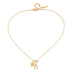 18K Gold Lucky You Clover Wishing Bone Dainty Charm Necklace