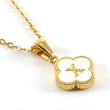 18K Gold Initial Clover Pendant Necklace