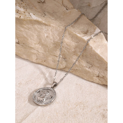 18K Gold Cupid Coin Pendant CZ Necklace