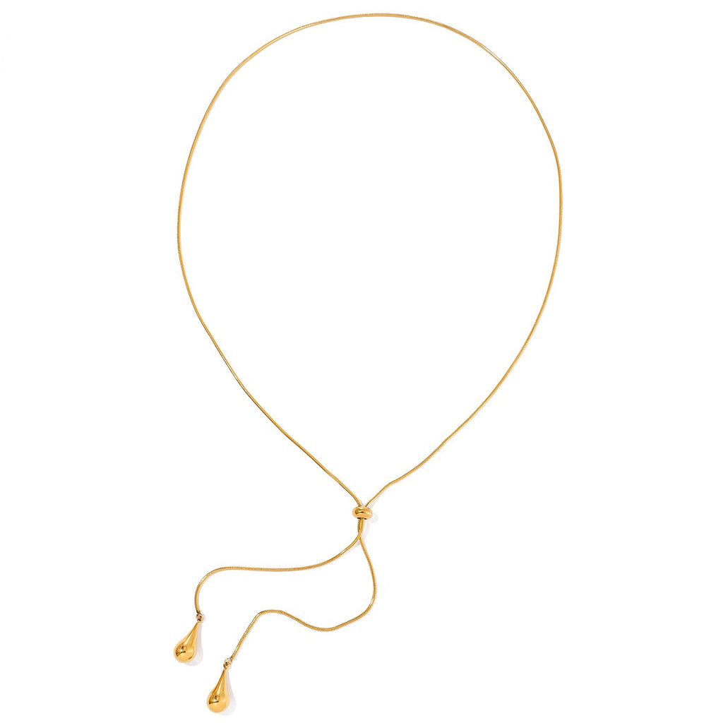 18K Gold Allure Teardrop Adjustable Lariat Chain Necklace