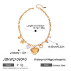 18K Gold Heart Pearl Charm Bracelet