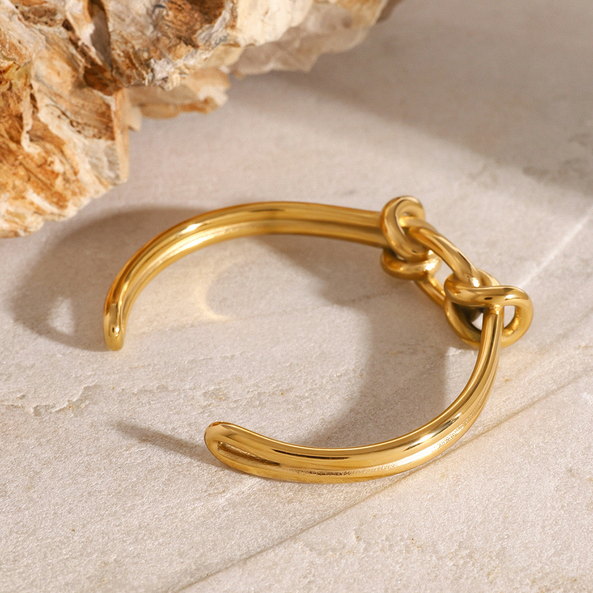 18K Gold Tied Bangle Cuff Bracelet