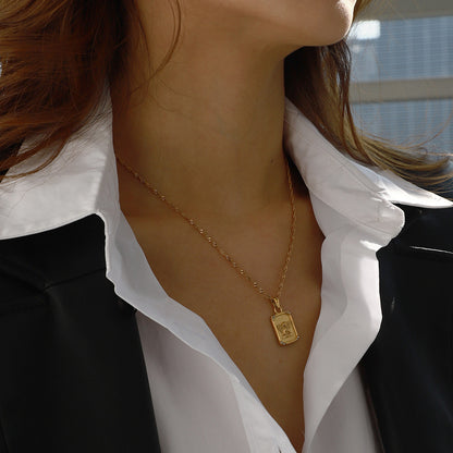 18K Gold Cupid Plate CZ Pendant Necklace