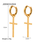 18K Gold Minimalist Cross Huggie Earrings With Charm