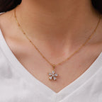 18K Gold Bling Flower CZ Pendant Necklace