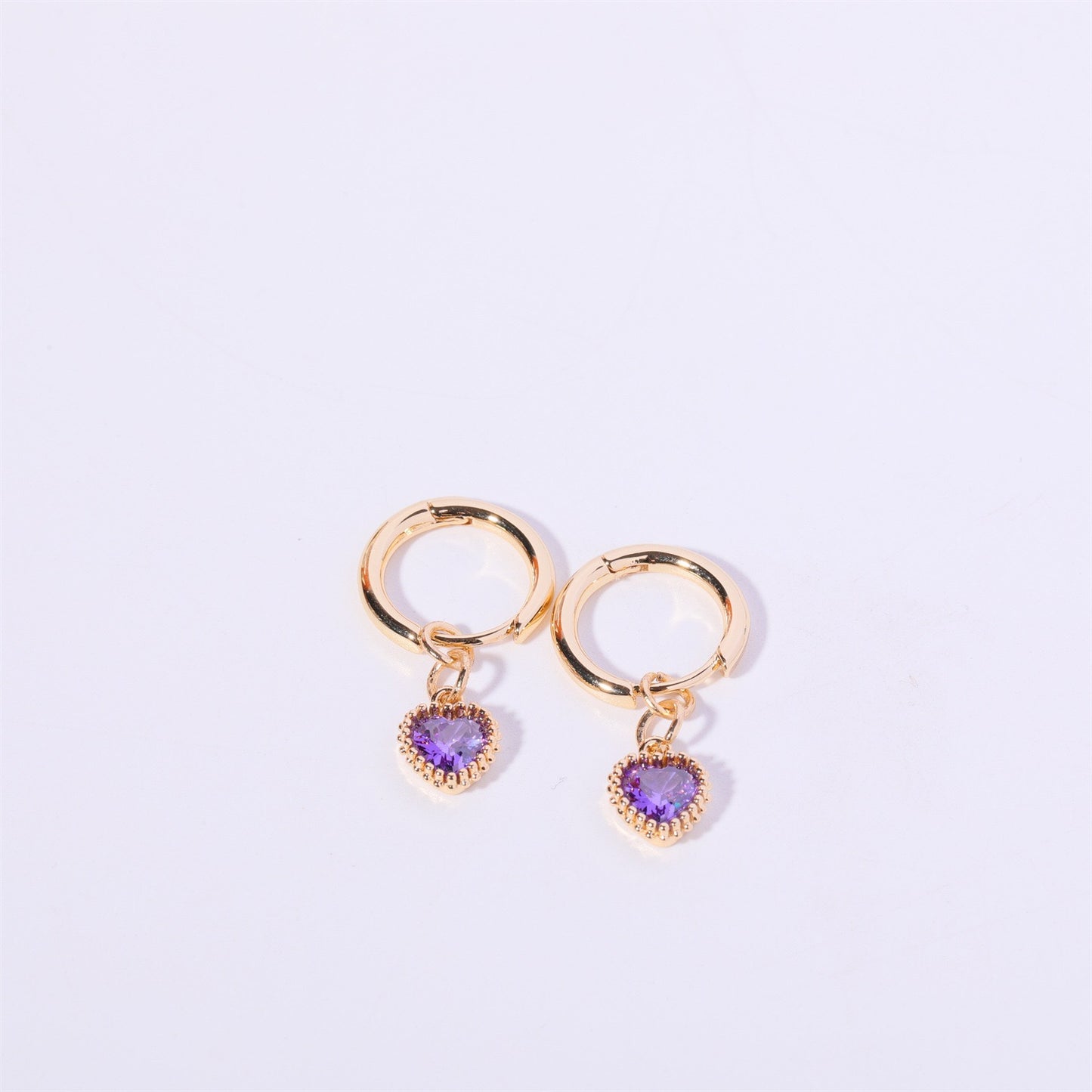 14K Gold Heart Birthstone Huggie Earrings