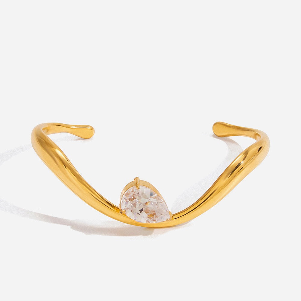 18K Gold Curved Seduction Statement Cuff Bangle Bracelet