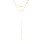 18K Gold Golden Whisper Y Shape Lariat Double Chain Dainty Necklace