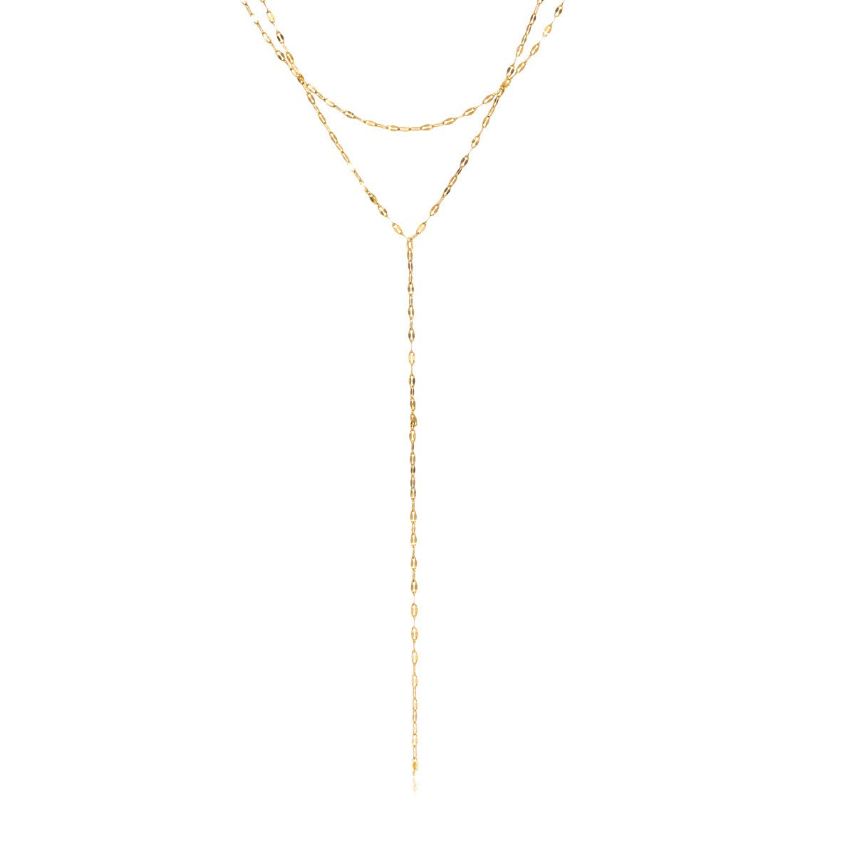 18K Gold Golden Whisper Y Shape Lariat Double Chain Dainty Necklace