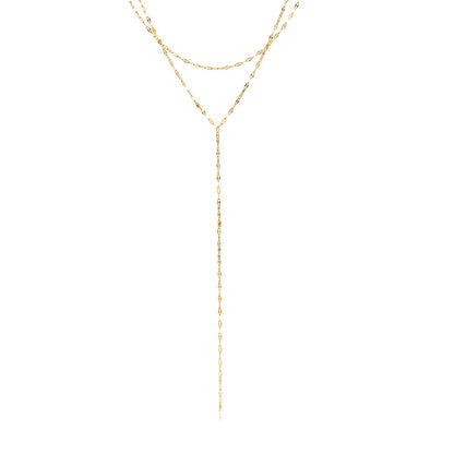 18K Gold Golden Whisper Y Shape Lariat Double Chain Dainty Necklace