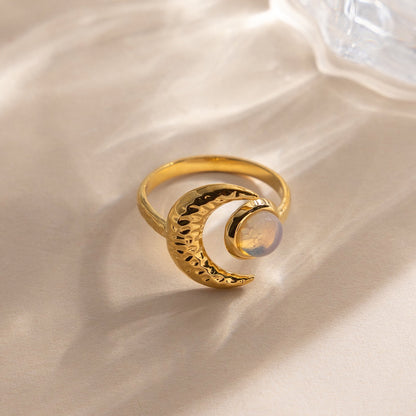 18K Gold Celestial Affair Sun and Moon Opal Statement Ring
