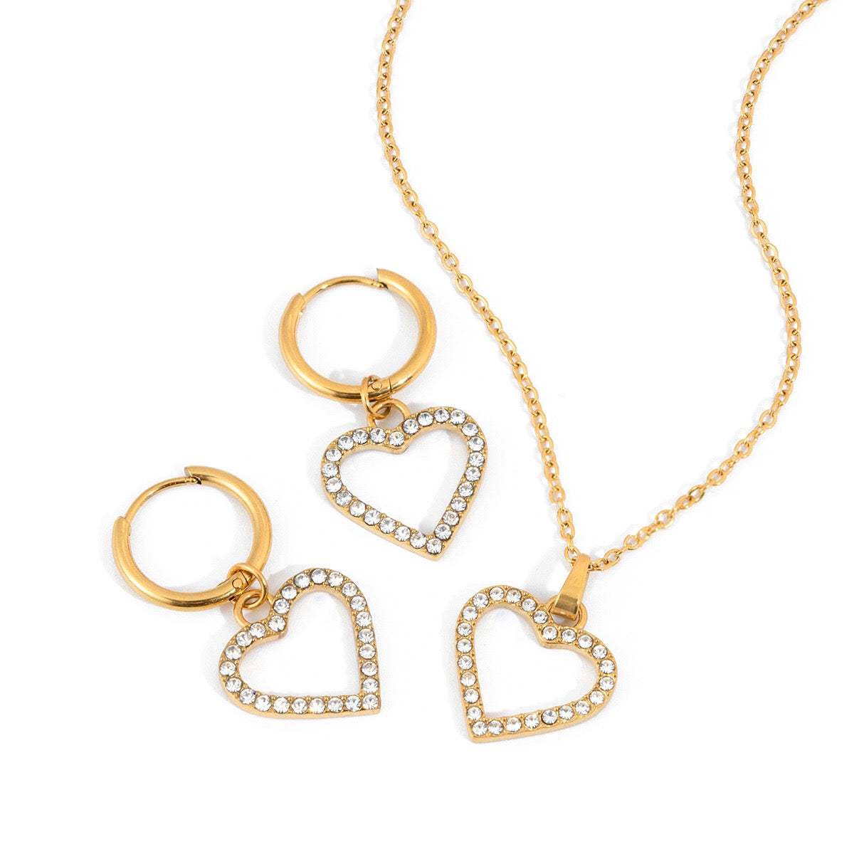 18K Gold Heartstrings Dainty Bling Heart Small Hoop Dangle Huggie Earrings