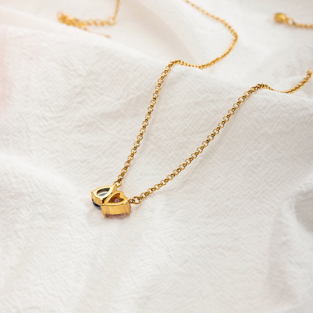 18K Gold Two Souls Dainty Heart Pendant Necklace