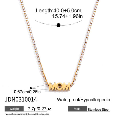 18K Gold Endless Love MOM Charm Tennis Necklace