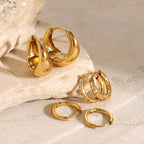 18K Gold Soft statement Small Hoop Huggie Earrings Set
