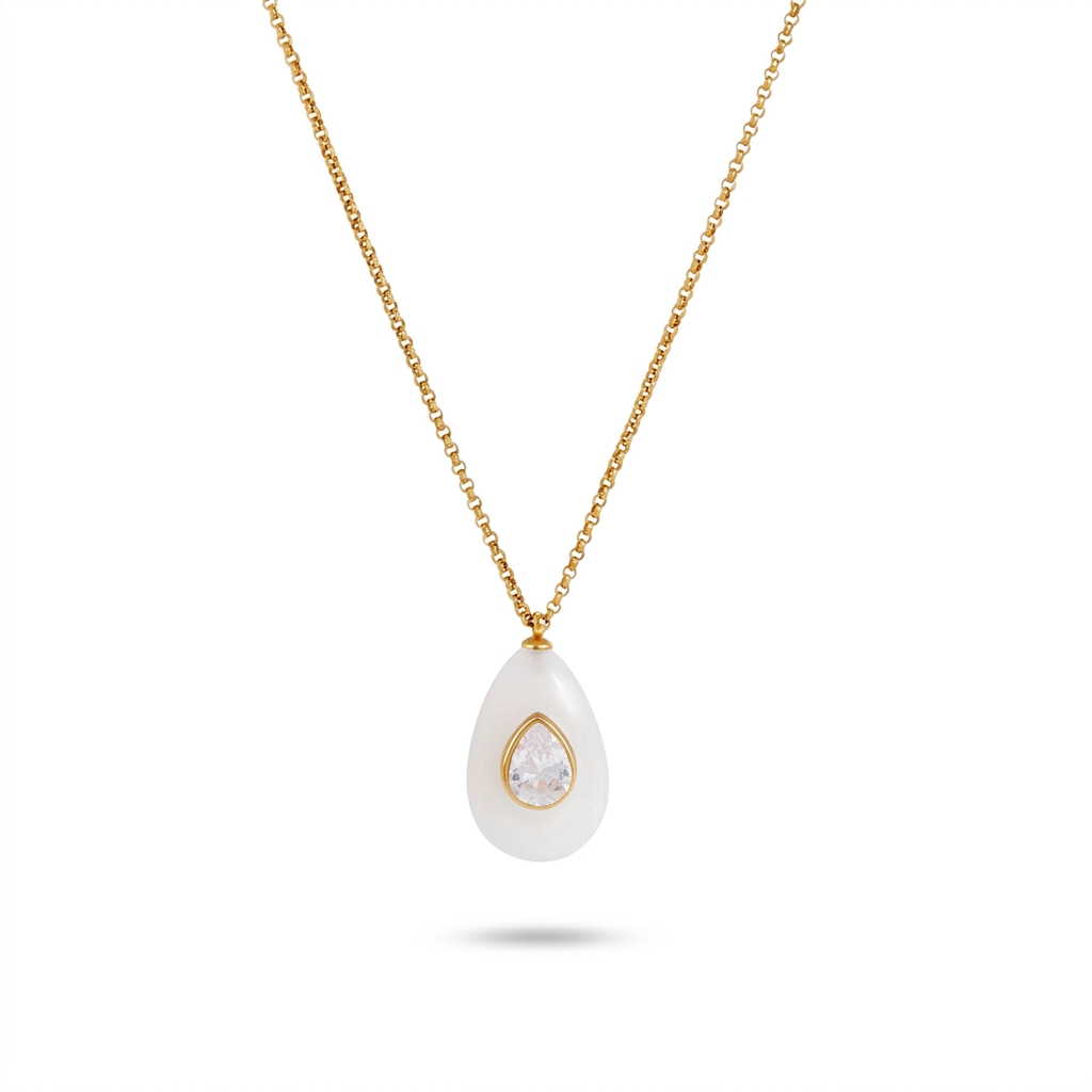 18K Gold Summer Healing Color Stone Long Pendant Necklace