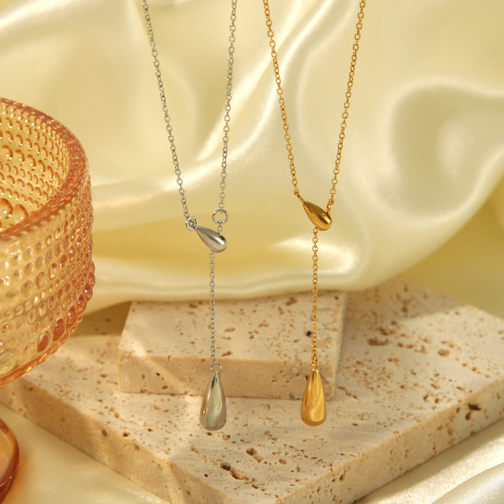 18K Gold Minimalist Raindrop Dainty Lariat Necklace