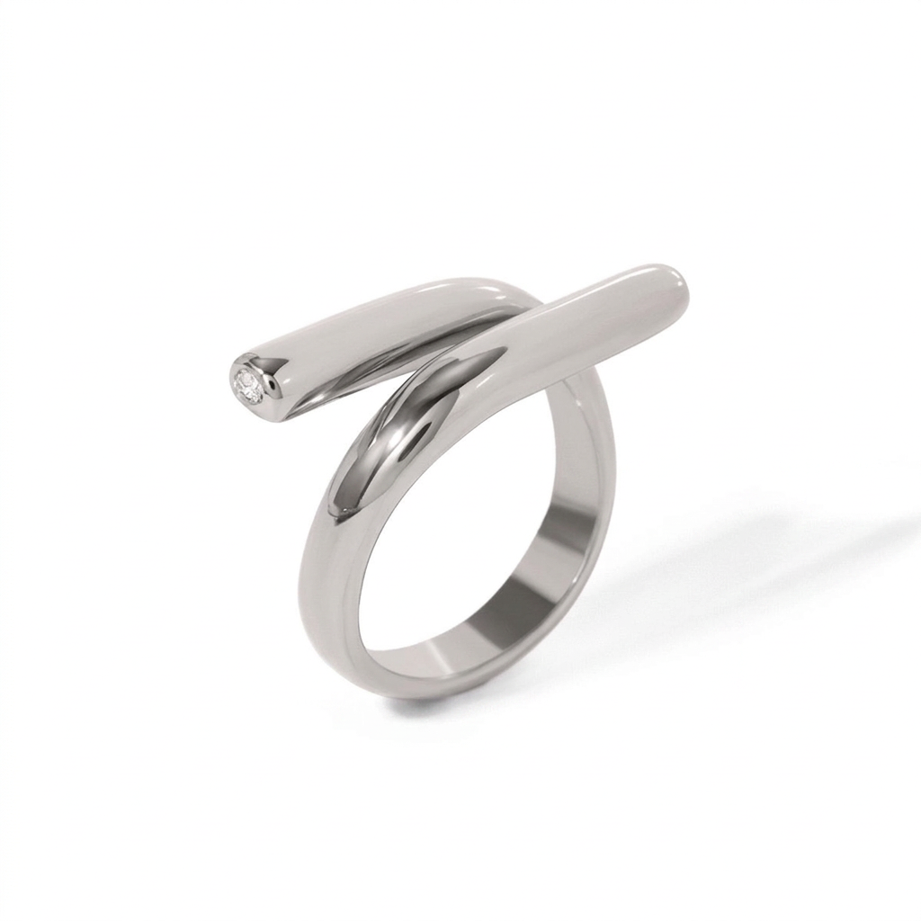 18K Gold Untamed Abstract Geometric CZ Stacking Ring
