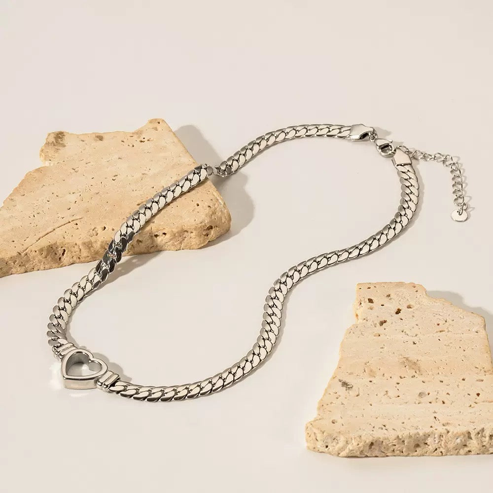 14K Gold Cuban Link Heart Necklace