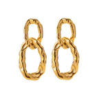 18K Gold Double Hoop Texture Statement Dangle Earrings