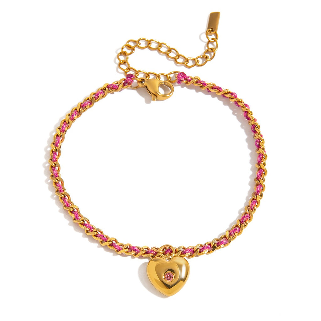 18K Gold Cozy String Chain Dainty Charm Bracelet