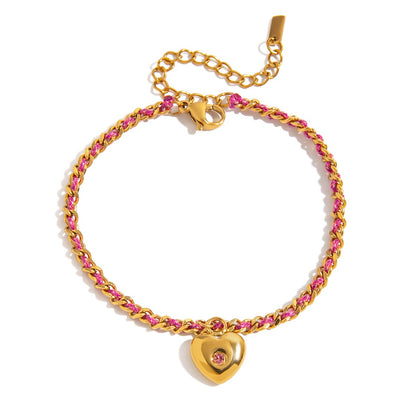 18K Gold Cozy String Chain Dainty Charm Bracelet