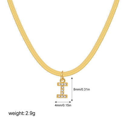 18K Gold Minimalist Glam Herringbone Chain Initial Dainty Necklace