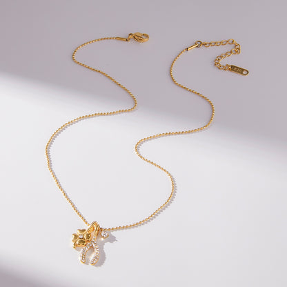 18K Gold Lucky You Clover Wishing Bone Dainty Charm Necklace