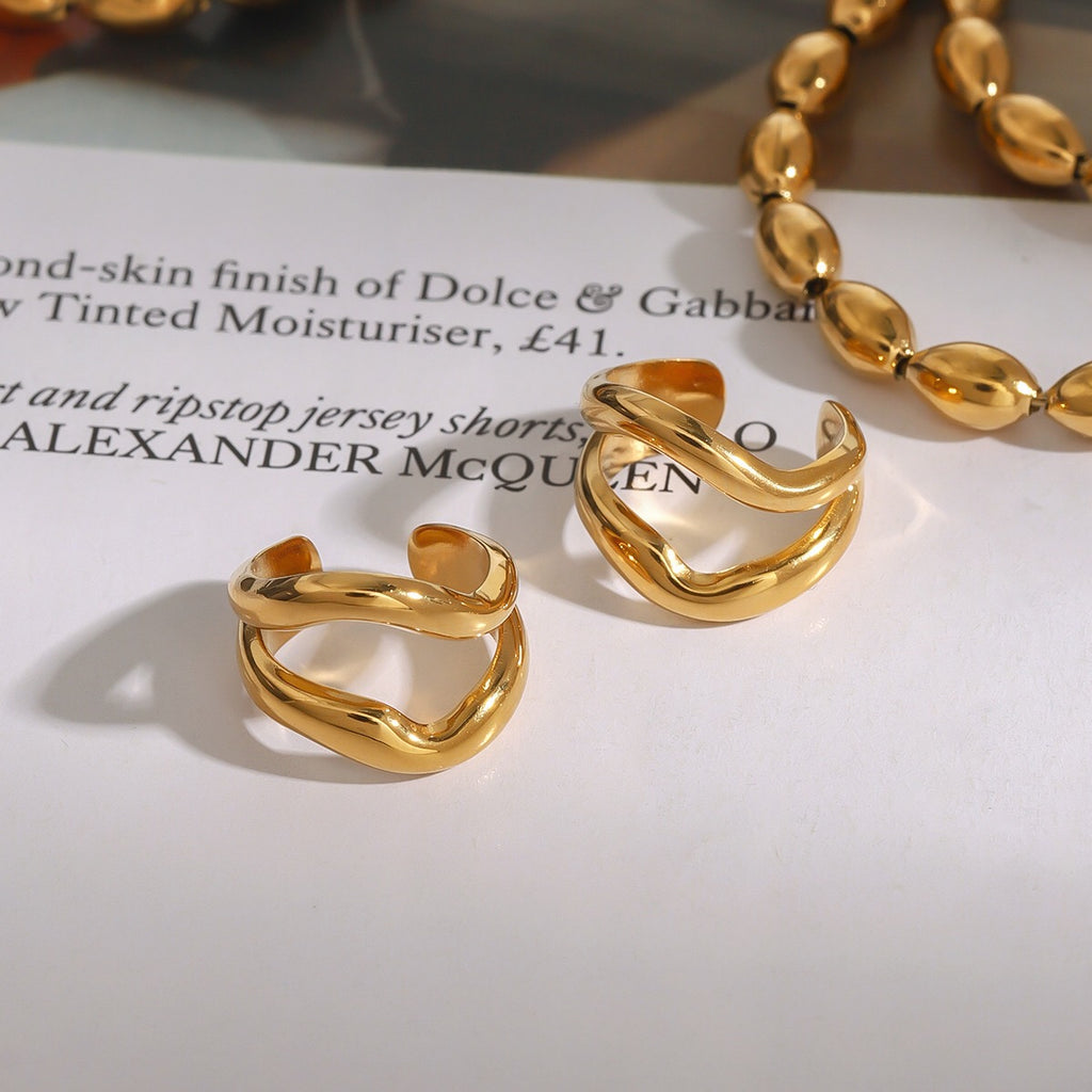 18K Gold Unique Huggie Ear Cuffs