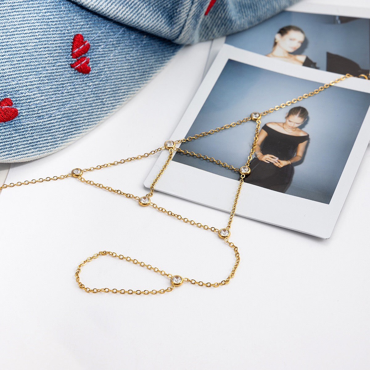 18K Gold Starry Dream Catcher Dainty Hand Chain Bracelet