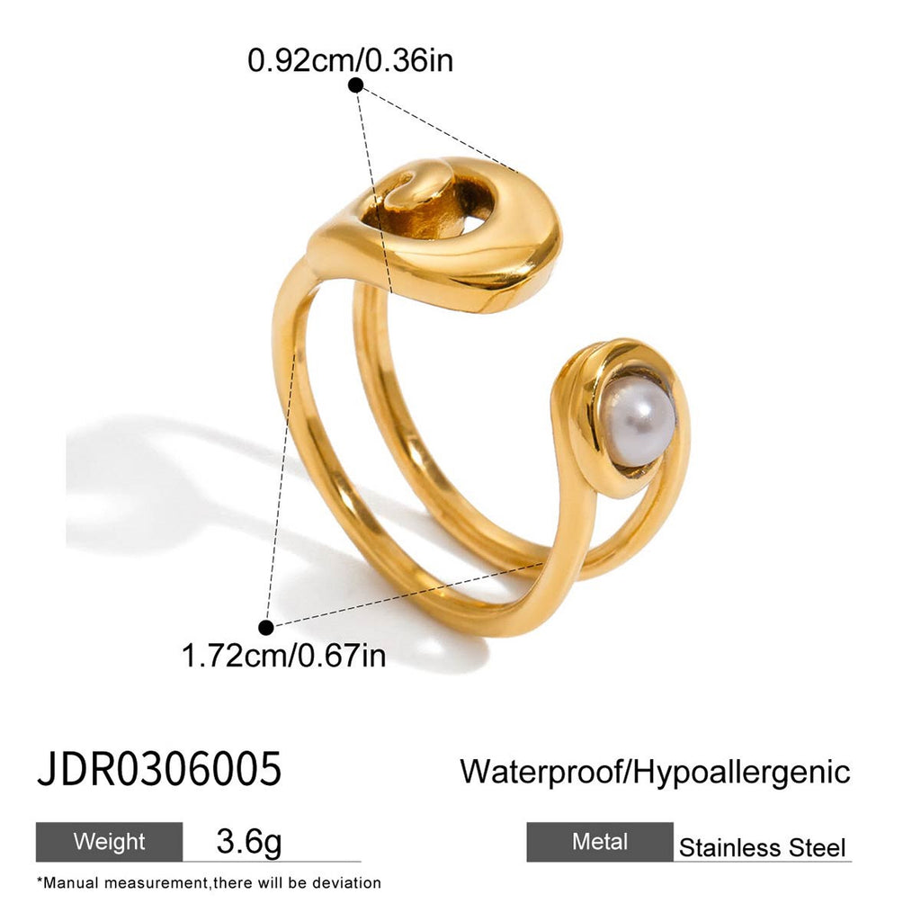 18K Gold Runway Chic Safety Pin CZ Pearl Statement Rings