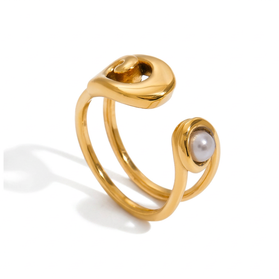 18K Gold Runway Chic Safety Pin CZ Pearl Statement Rings