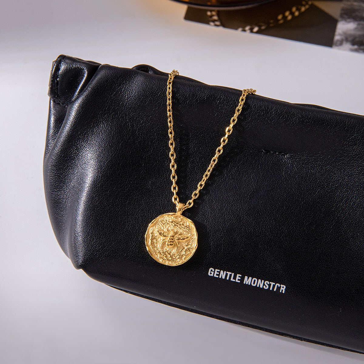 18K Gold Queen Bee Coin Pendant Necklace
