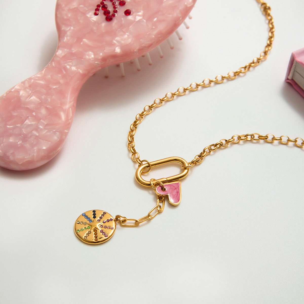 18K Gold Red Heart Charm Pendant Necklace