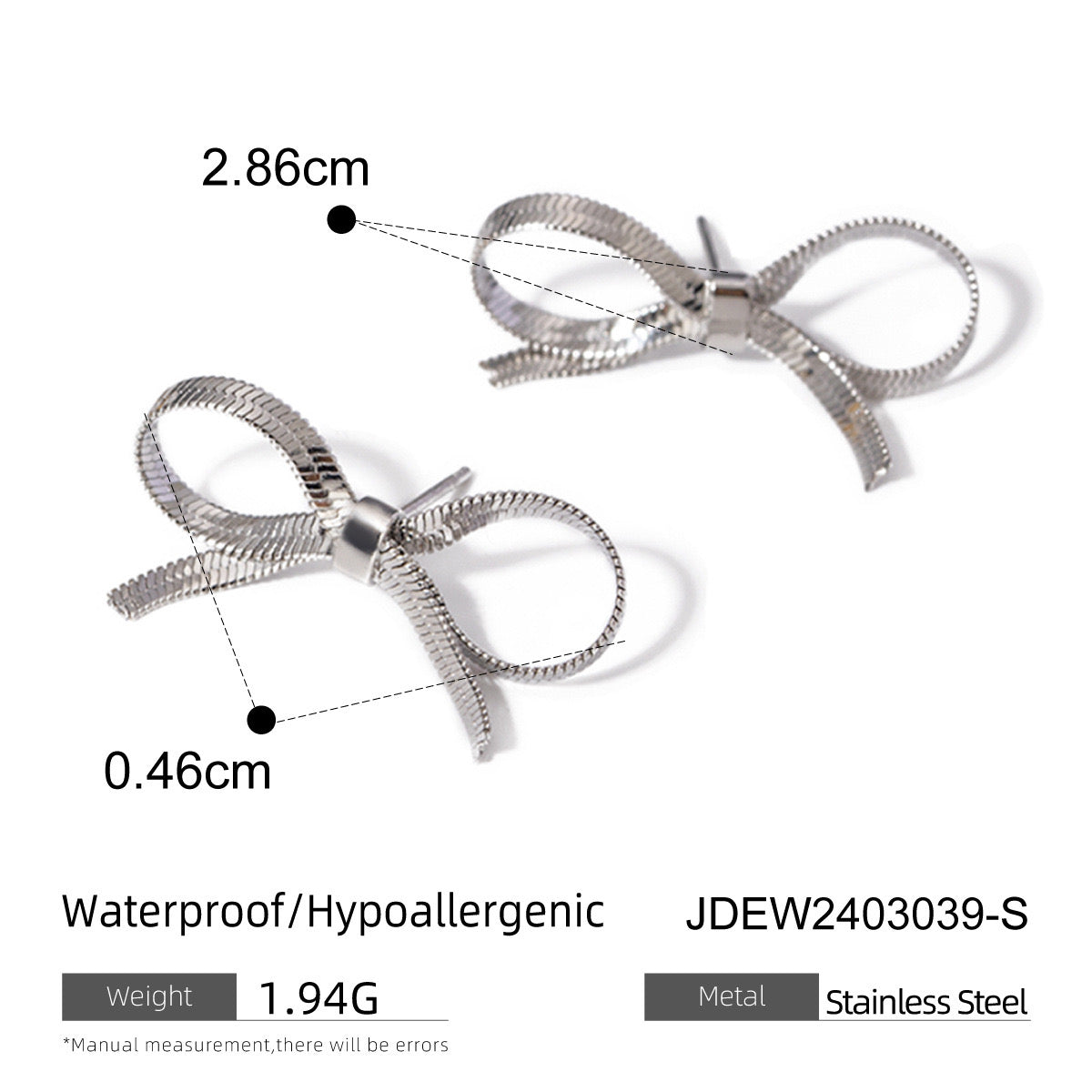 18K Gold Snake Chain Ribbon Bow Cute Stud Earrings