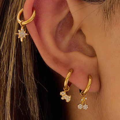 18K Gold Little Wonders Small Hoop Dangle Cartilage Huggie Earrings with Charm