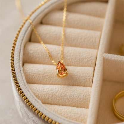 18K Gold Teardrop Birthstone Pendant Necklace