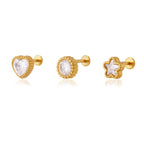 18K GoldLucky Charms Star Heart Flat Back Stud Nap Earrings Set