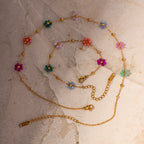 18K Gold Beaded Flower Necklace