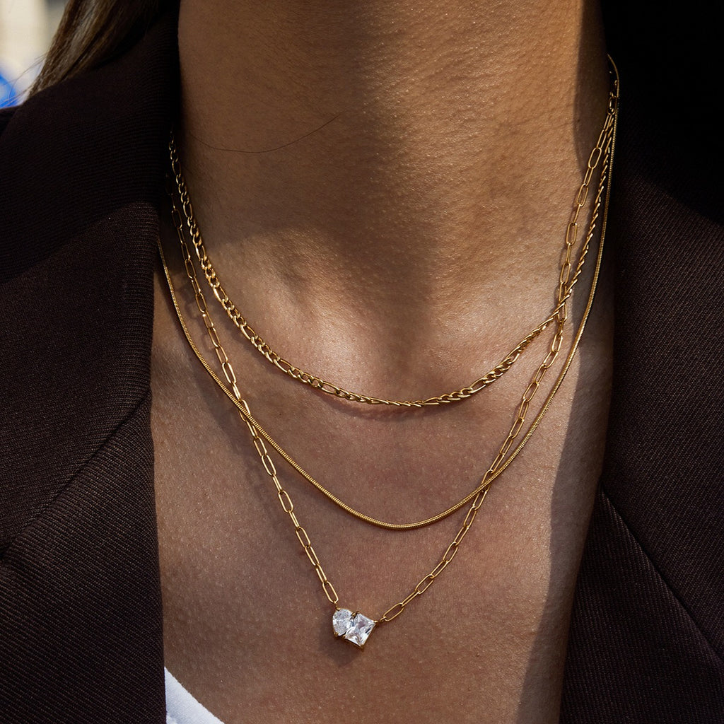 18K Gold Perfect Match Pendant Rope Chain Necklace Set