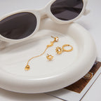 18K Gold Stars and Moon Celestial Huggie Chain Earrings Cartilage Stud Set