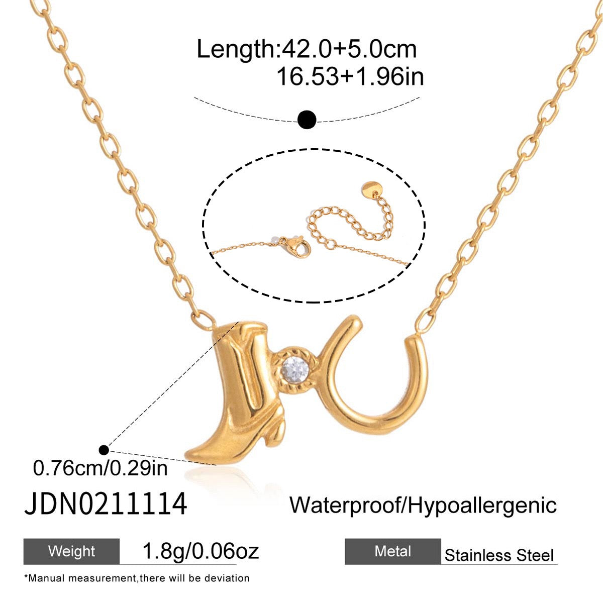 18K Gold Cowgirl Spirit Horseshoe Cowboy Boots Dainty Pendant Necklace