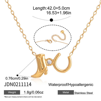 18K Gold Cowgirl Spirit Horseshoe Cowboy Boots Dainty Pendant Necklace