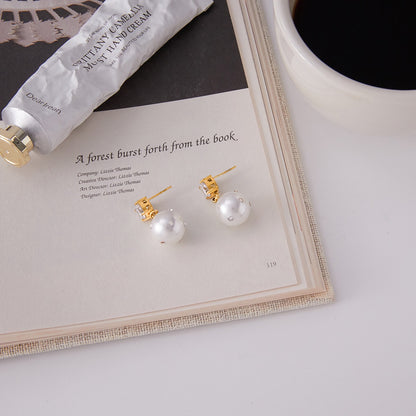 18K Gold Eternal Gleam Pearl Drop CZ Stud Dangle Earrings