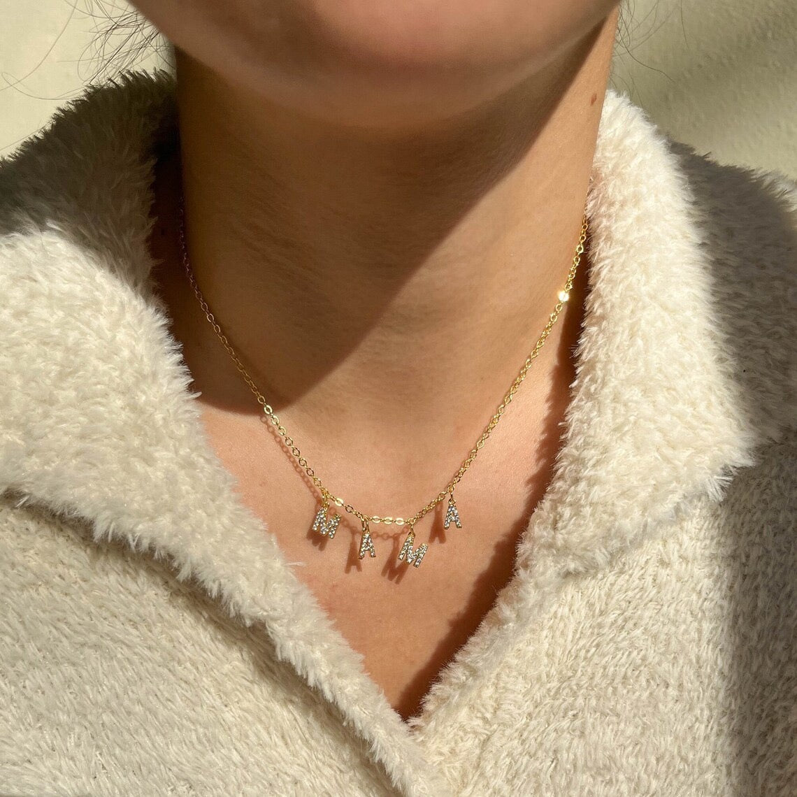 18K Gold MAMA Minimalist Glam Dainty Charm Necklace