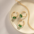 18K Gold Emerald Beaded Lucky Flower Ring