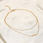 18K Gold Minimalist Bar Double Beaded Chain Layered Necklace