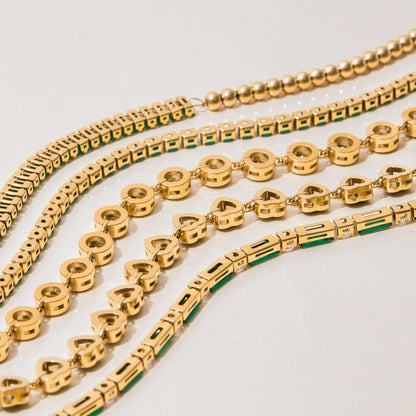 18K Gold Green Royale Emerald Tennis Chain Bracelet Stack