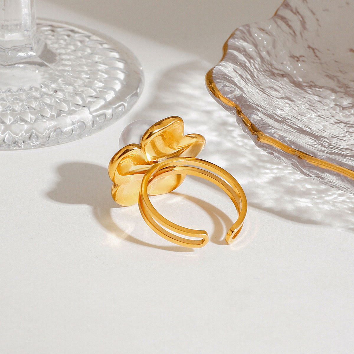 18K Gold Flower Pearl Statement Ring