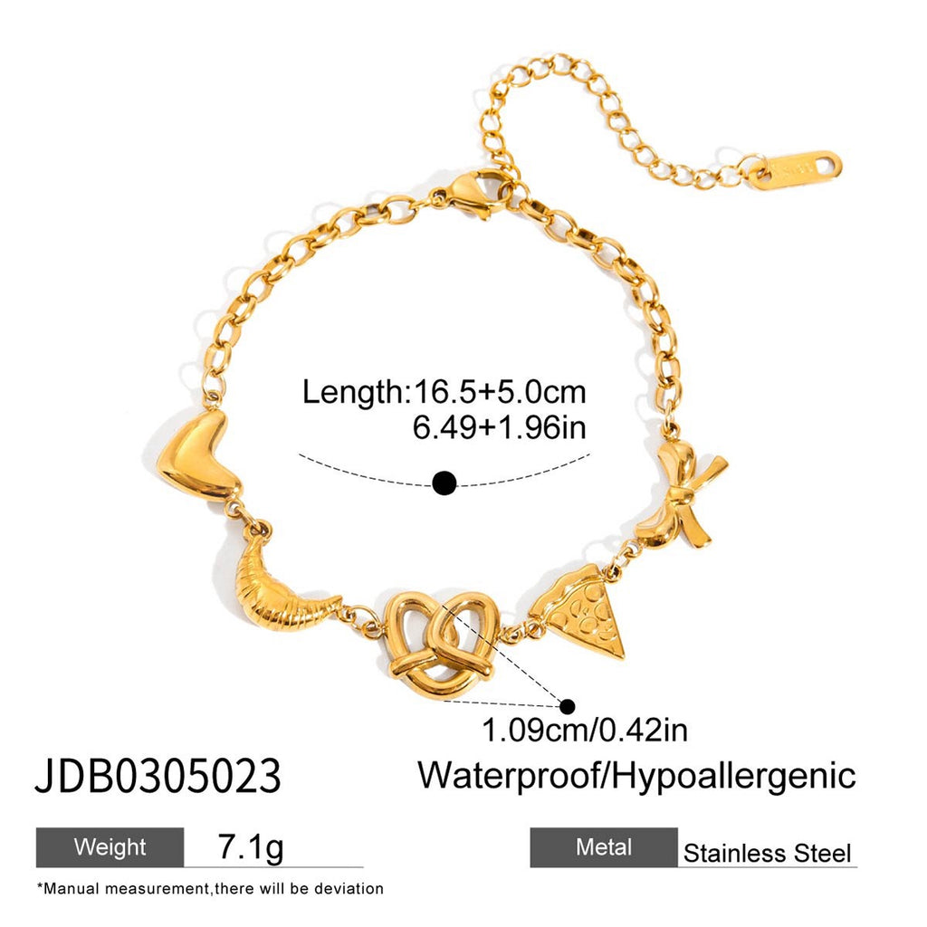 18K Gold Afternoon Tea Heart Chain Bracelet Stack